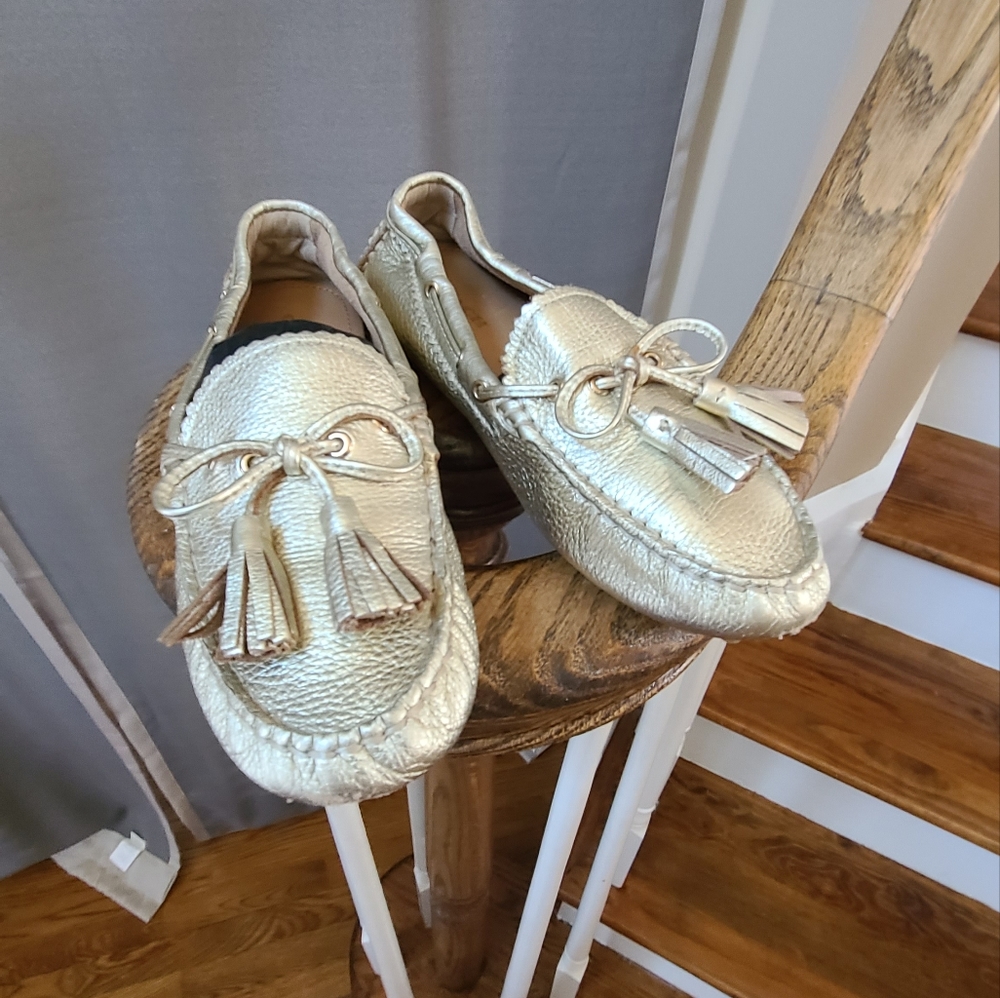 Coach light gold leather driving loafer size 6
